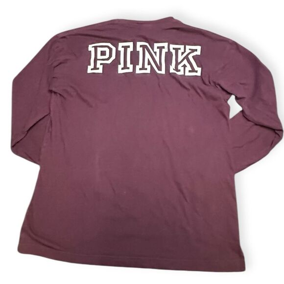 PINK VICTORIA’S SECRET Women’s Maroon Long Sleeve Pocket Tee Dog Logo Size Small - Picture 2 of 4